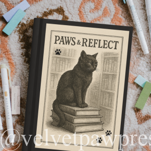 “Paws & Reflect” Hardcover Journal | Dark Academia Cat Lover Notebook A5