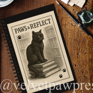 "Paws & Reflect" Dark Academia Cat Journal | Vintage Gothic Spiral Notebook A5