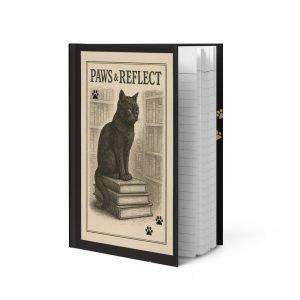 “Paws & Reflect” Hardcover Journal | Dark Academia Cat Lover Notebook A5