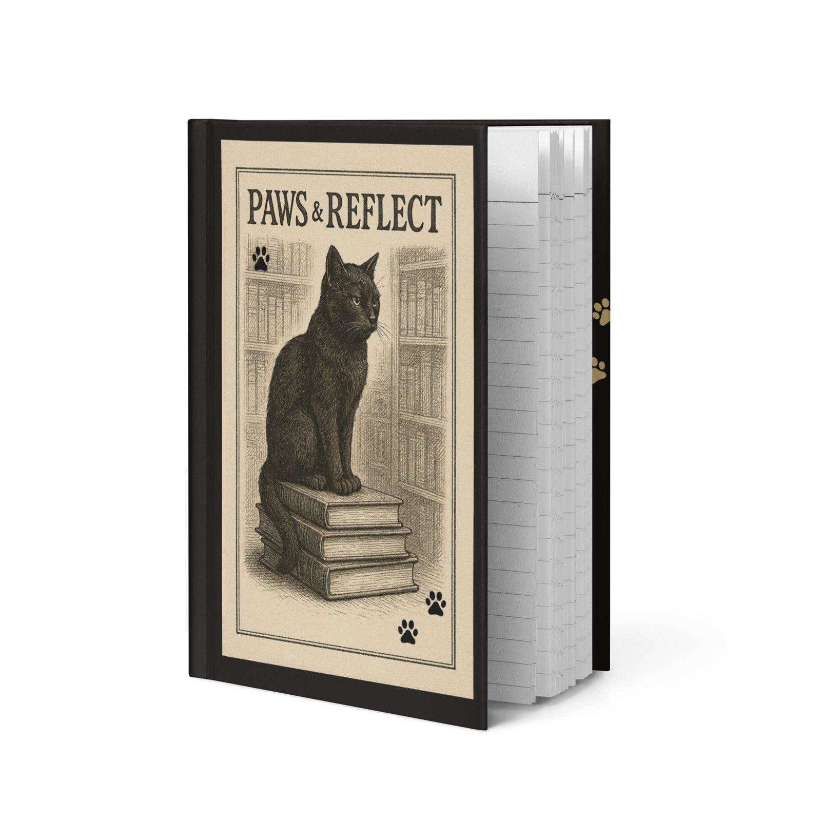 "Paws & Reflect" Hardcover Journal | Dark Academia Cat Lover Notebook A5 - Image 2