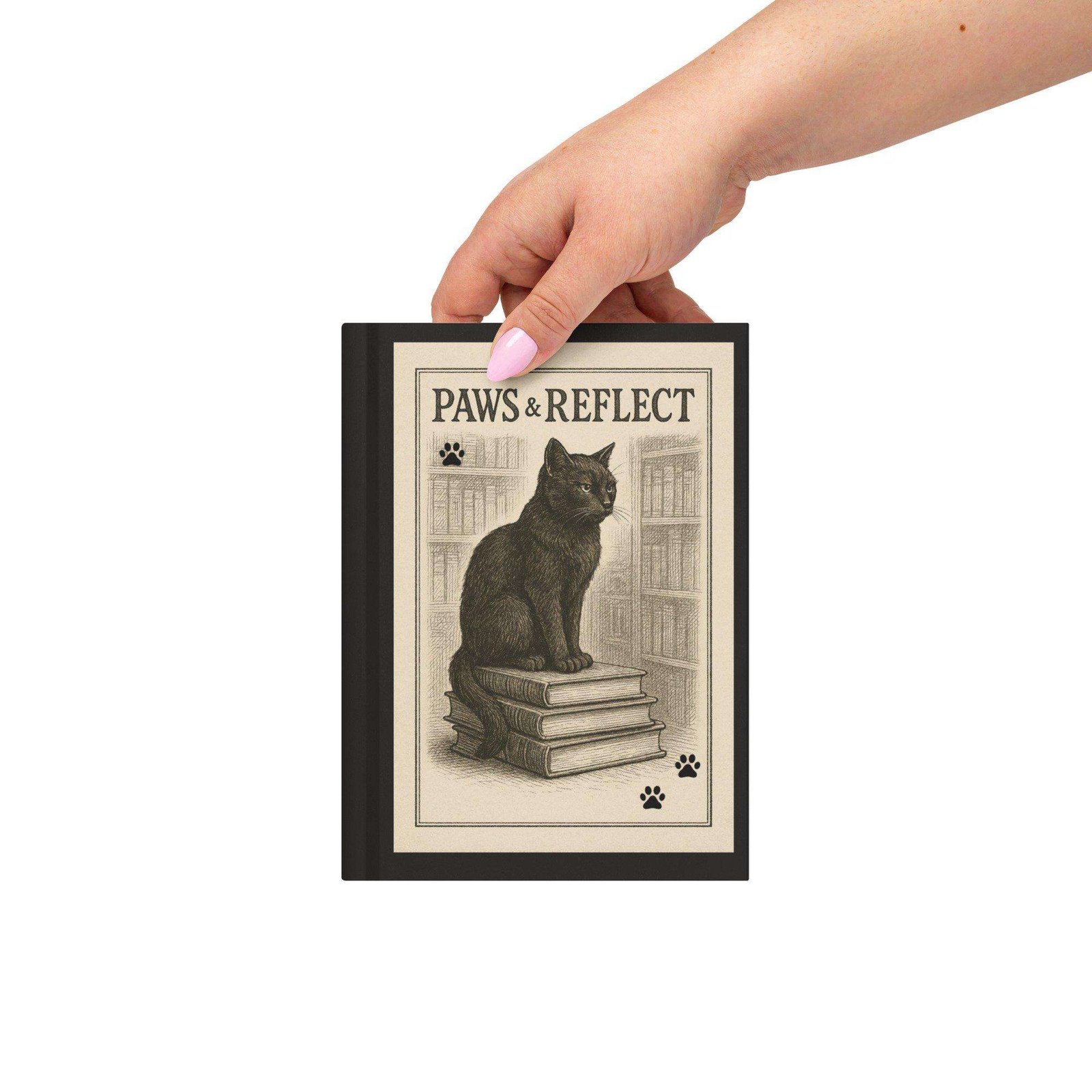 "Paws & Reflect" Hardcover Journal | Dark Academia Cat Lover Notebook A5 - Image 6