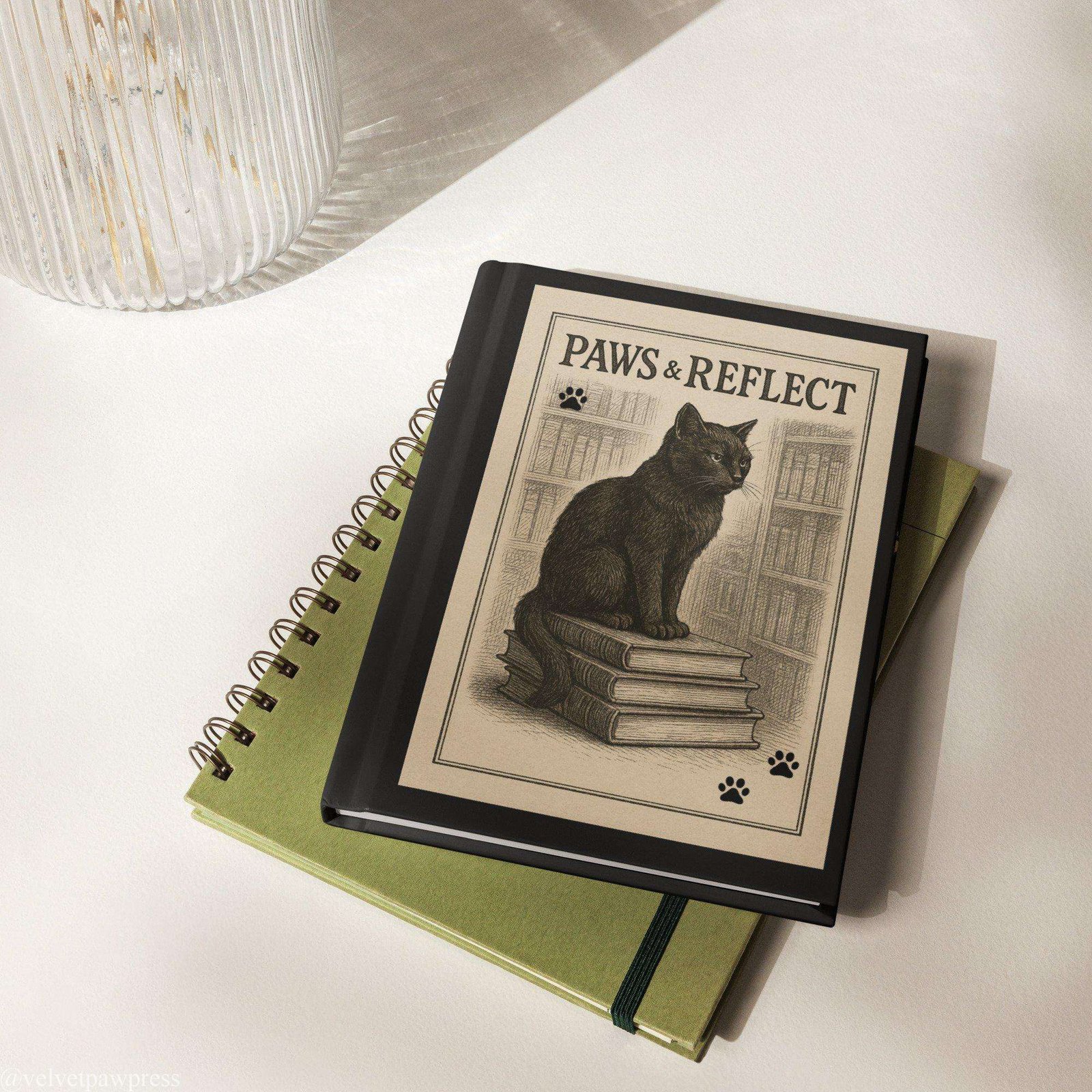 "Paws & Reflect" Hardcover Journal | Dark Academia Cat Lover Notebook A5 - Image 3