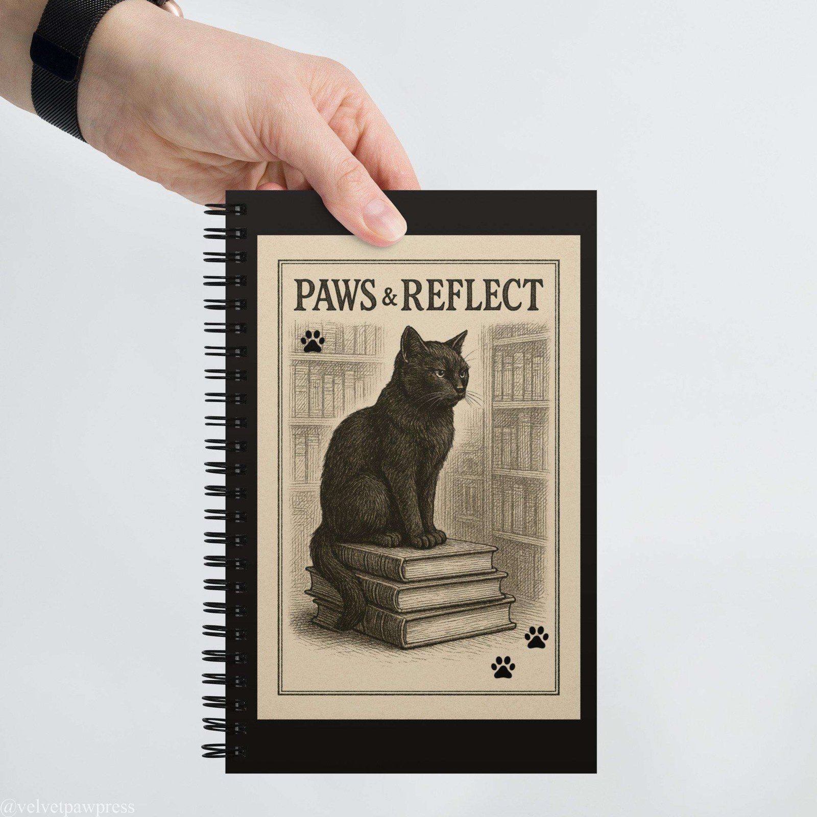 "Paws & Reflect" Dark Academia Cat Journal | Vintage Gothic Spiral Notebook A5 - Image 7