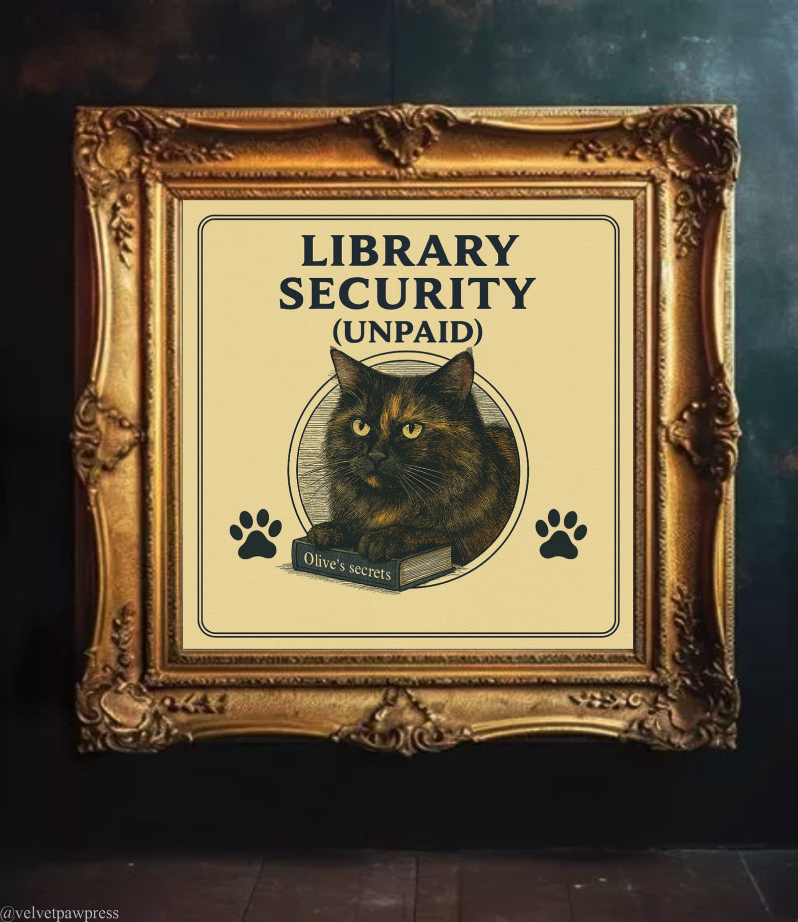 Custom Dark Academia Pet Portrait on Canvas | Vintage Gothic Cat & Dog Artwork for Book Lovers