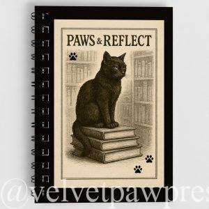“Paws & Reflect” Dark Academia Cat Journal | Vintage Gothic Spiral Notebook A5