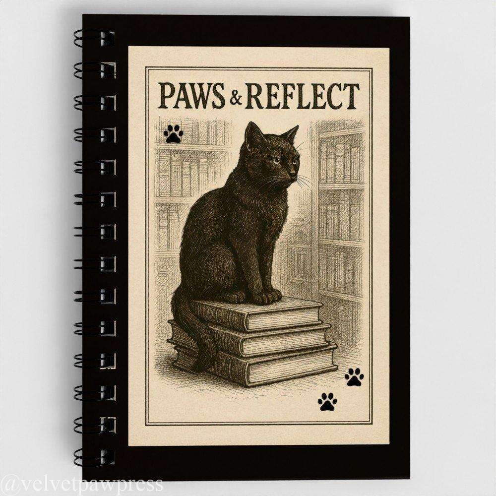 "Paws & Reflect" Dark Academia Cat Journal | Vintage Gothic Spiral Notebook A5 - Image 2