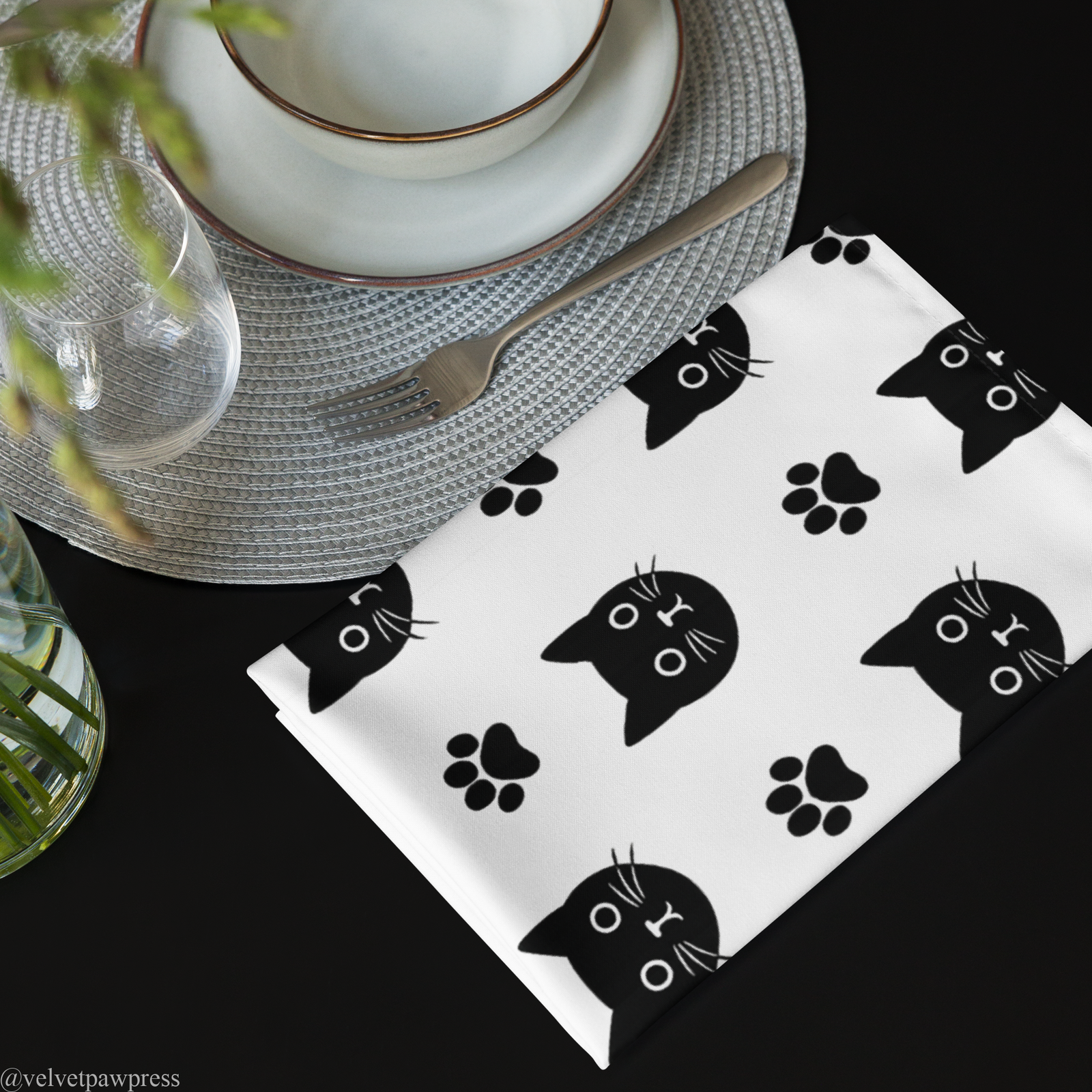 Gothic Paw Print Cocktail Napkins | Set of 4 | Velvet Paw Press - Image 4