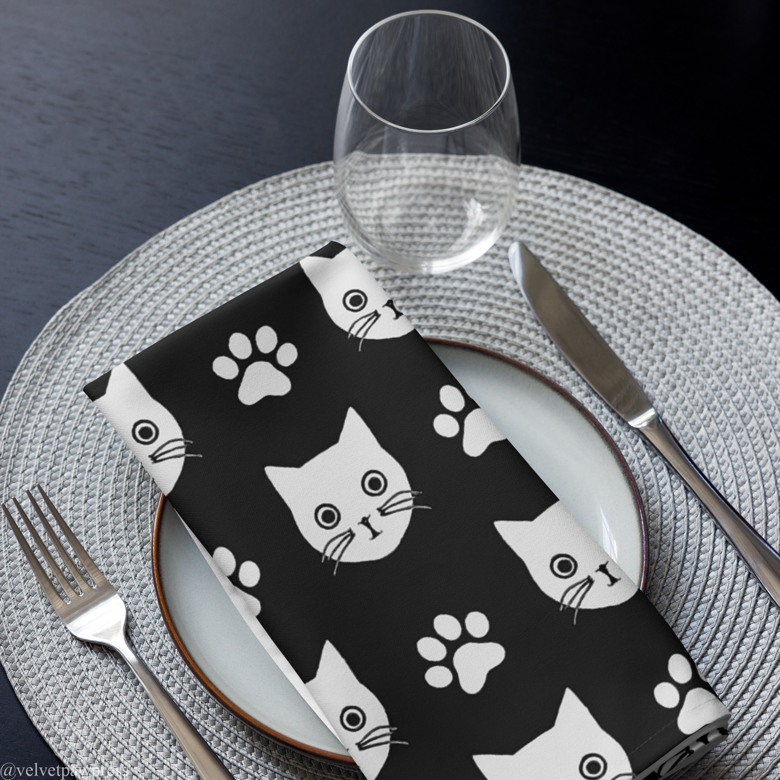 Gothic Paw Print Cocktail Napkins | Set of 4 | Velvet Paw Press - Image 2
