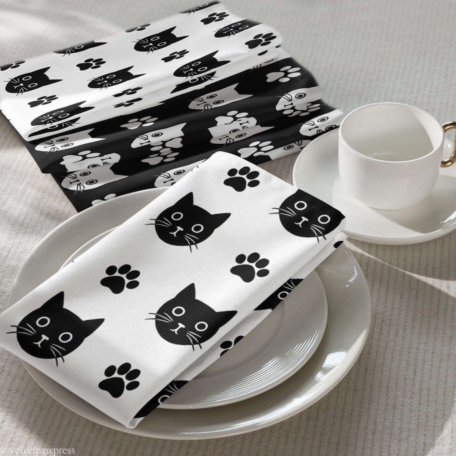 Gothic Paw Print Cocktail Napkins | Set of 4 | Velvet Paw Press - Image 3