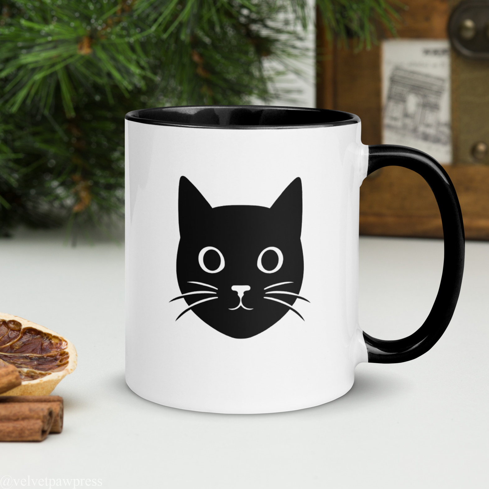 Cat Silhouette Coffee Mug | Gothic Paw Print Design