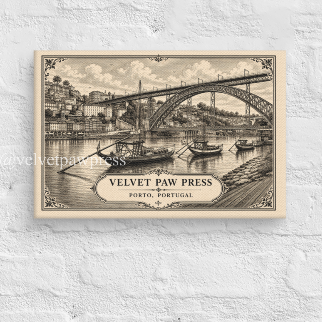 Douro River Canvas Art 20.5 x 30.5 cm | Porto's Iconic Waterfront & Rabelo Boats | Velvet Paw Press