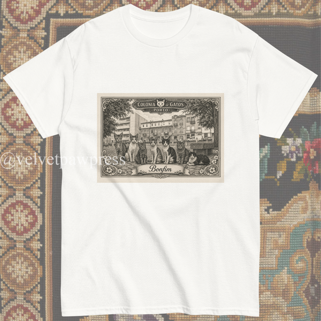Bonfim Cat Colony Tee | Porto’s Trendiest Neighborhood Gatos | Velvet Paw Press - Image 5