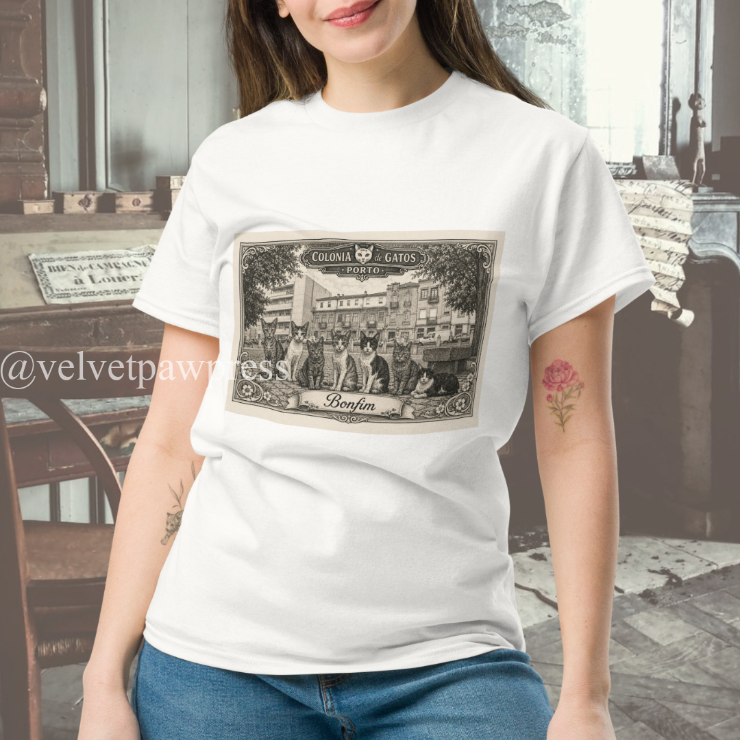Bonfim Cat Colony Tee | Porto’s Trendiest Neighborhood Gatos | Velvet Paw Press - Image 3