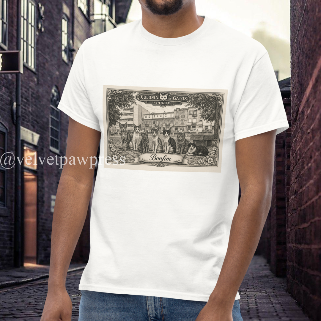 Bonfim Cat Colony Tee | Porto’s Trendiest Neighborhood Gatos | Velvet Paw Press - Image 6