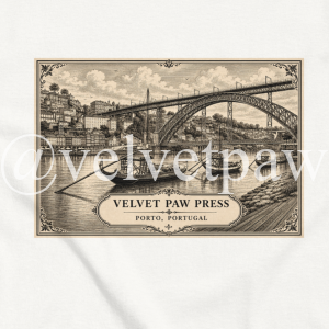 Douro River & Bridge Porto Tee | Rabelo Boats & Iconic Portugal Landscape | Velvet Paw Press
