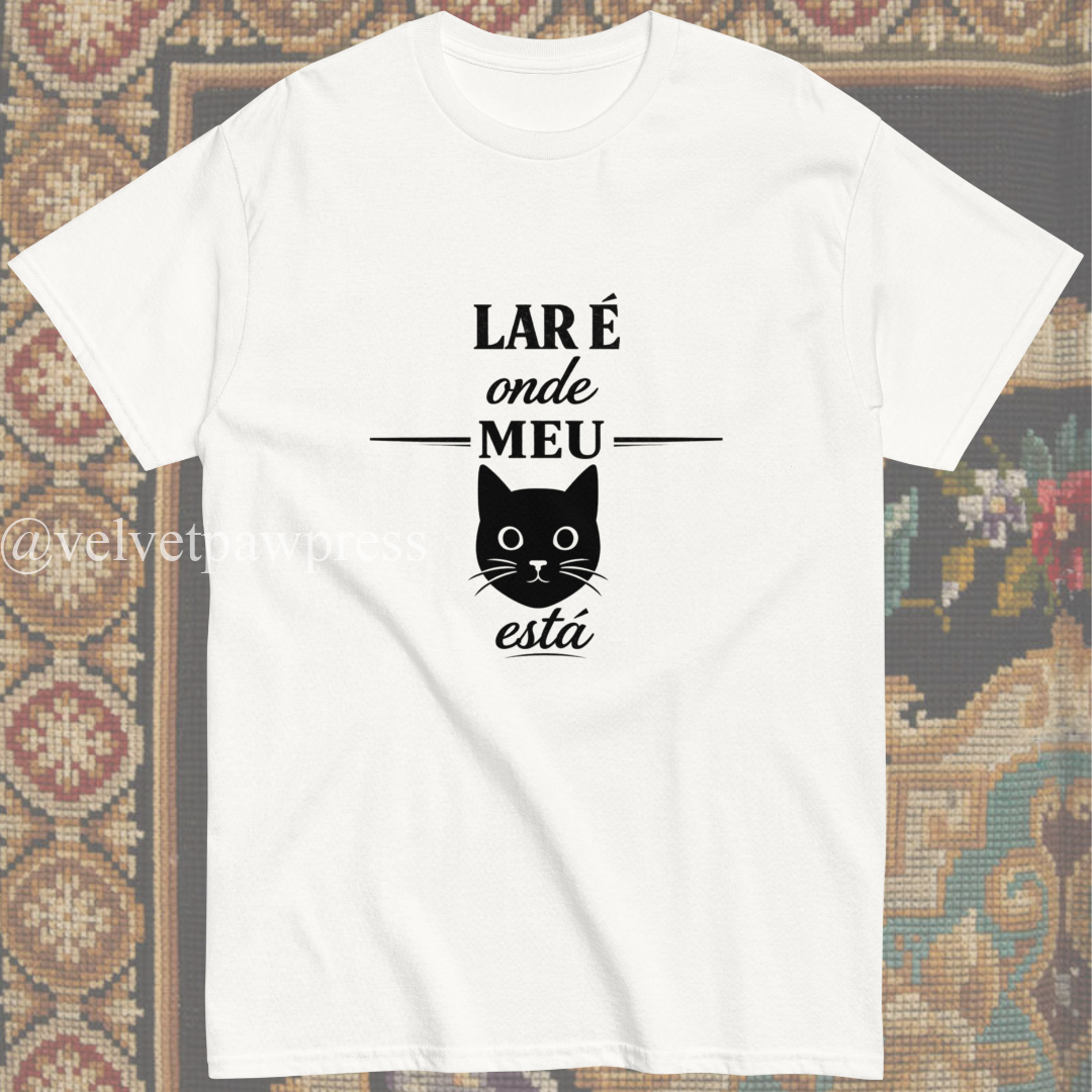 Lar é Onde Meu Gato Está Tee | Home Is Where My Cat Is Shirt | Portuguese Cat Lover Gift | Velvet Paw Press - Image 5