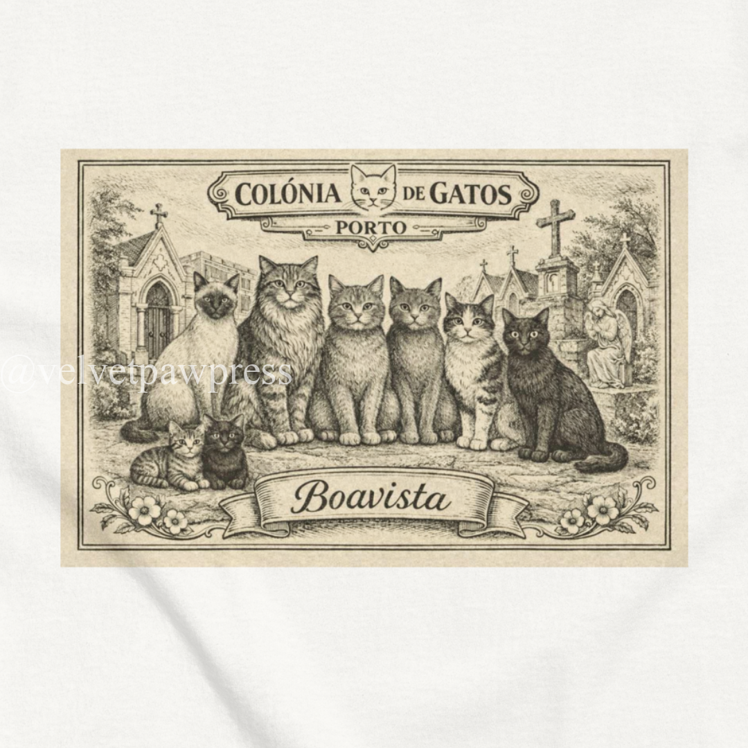 Colónia de Gatos – Cemitério de Agramonte | Porto Boavista Cat Shirt | Velvet Paw Press