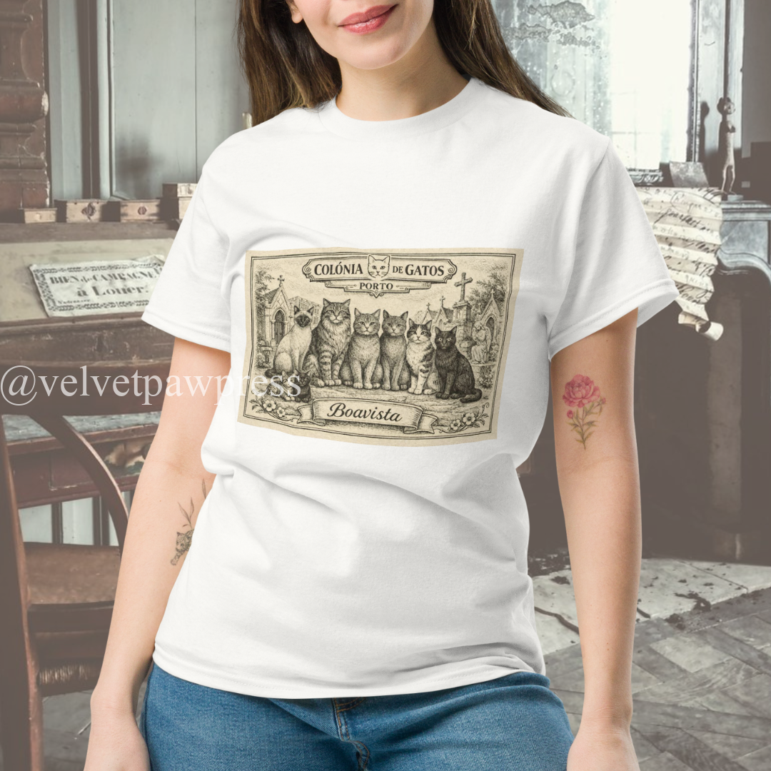 Colónia de Gatos – Cemitério de Agramonte | Porto Boavista Cat Shirt | Velvet Paw Press - Image 3