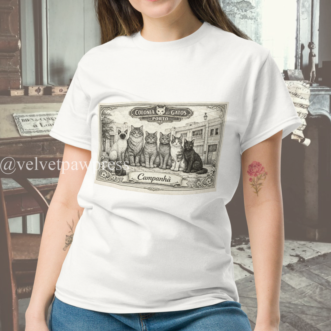 Colónia de Gatos de Campanhã | Porto Railway Cats Tee | Velvet Paw Press - Image 3