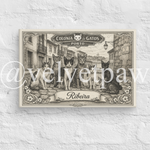 Ribeira Cat Colony Canvas Art 20.5x30.5 cm | Porto Riverside Gatos Wall Decor | Velvet Paw Press