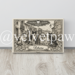 Ribeira Cat Colony Canvas Art 20.5×30.5 cm | Porto Riverside Gatos Wall Decor | Velvet Paw Press