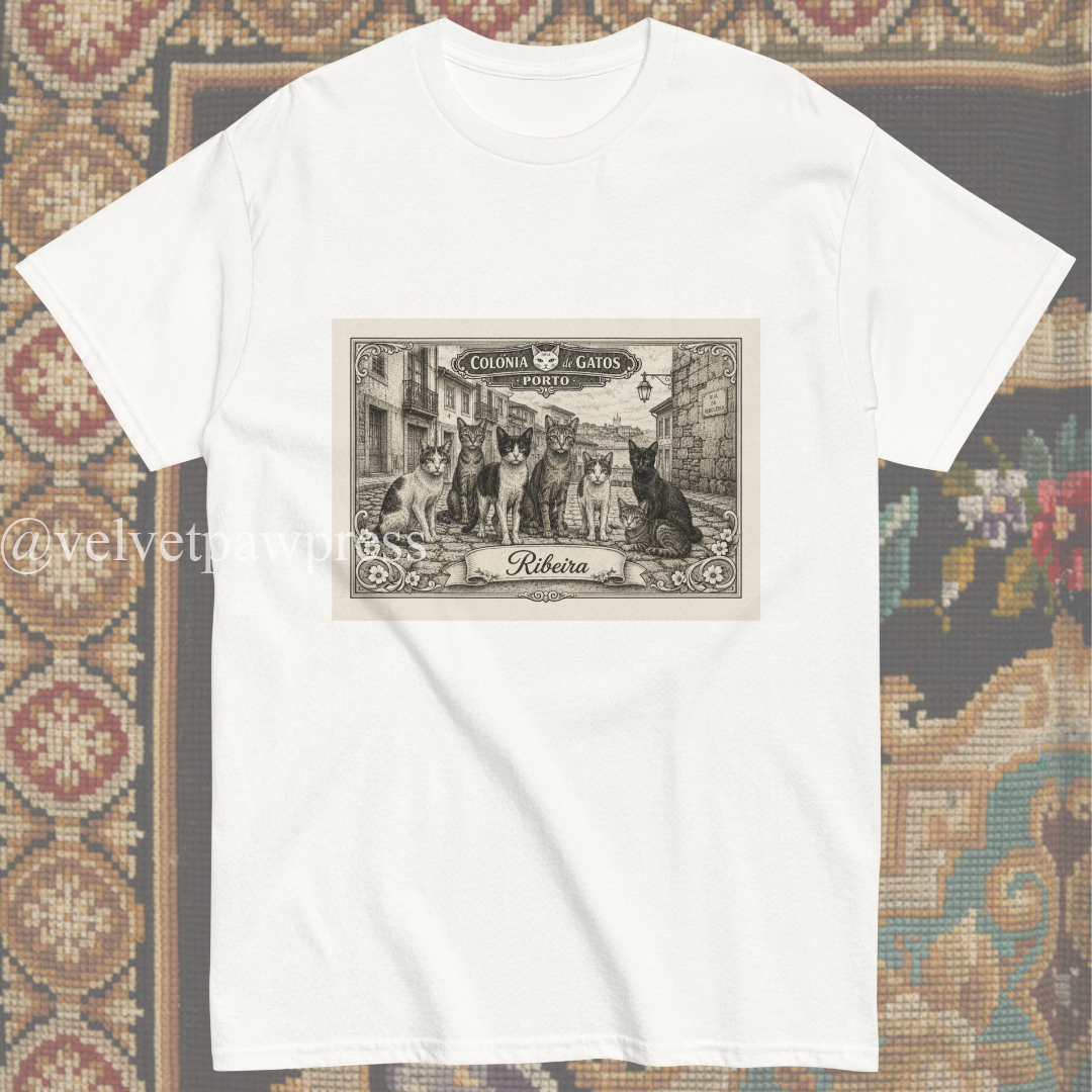 Ribeira Cat Colony Tee | Porto’s Riverside Gatos | Velvet Paw Press - Image 5