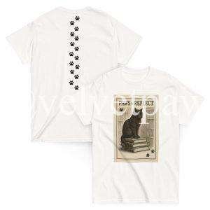 Paws & Reflect Cat Tee | Black Cat on Books Literary Design | Velvet Paw Press
